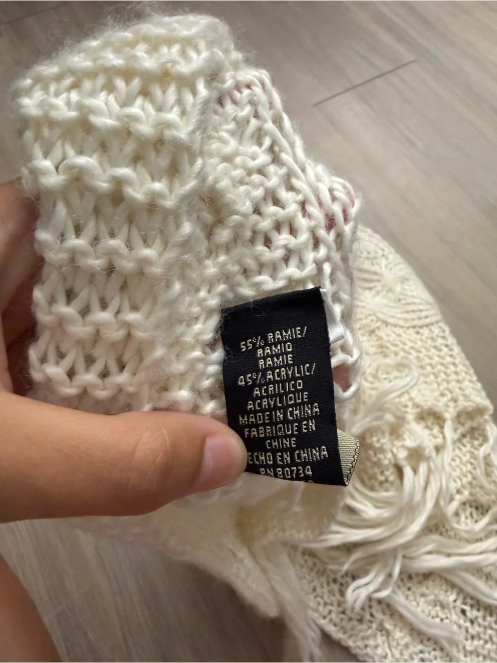 BCBGMaxAzria Cream Cable Knit Fringe Poncho